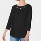 Karen Scott Women's Three-Quarter-Sleeve Cutout Top Black Size X-Small