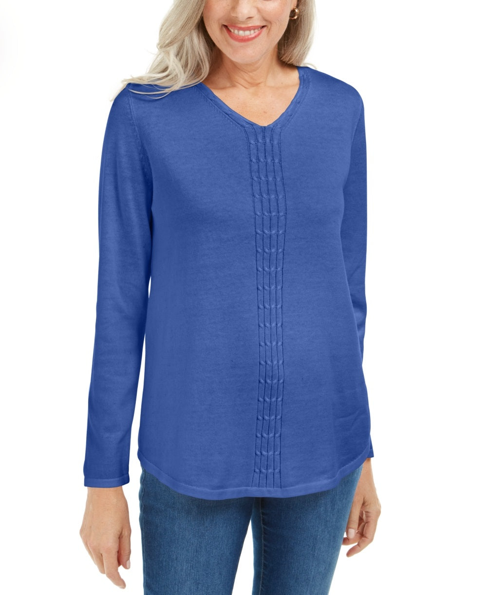 Karen Scott Women's Cotton Cable Knit Sweater Blue Size Large
