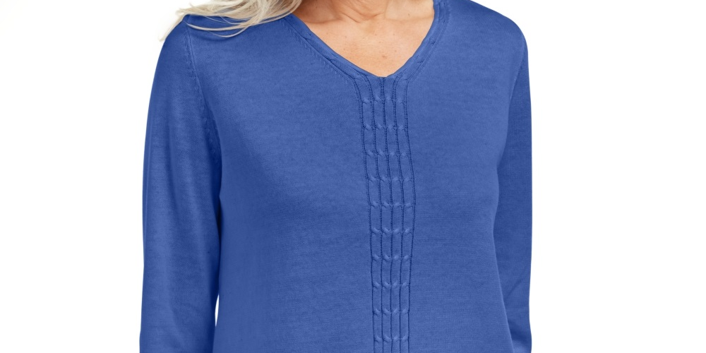 Karen Scott Women's Cotton Cable Knit Sweater Blue Size Large