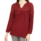 Style & Co Women's Petite Lace-Shoulder Top Red Size PL