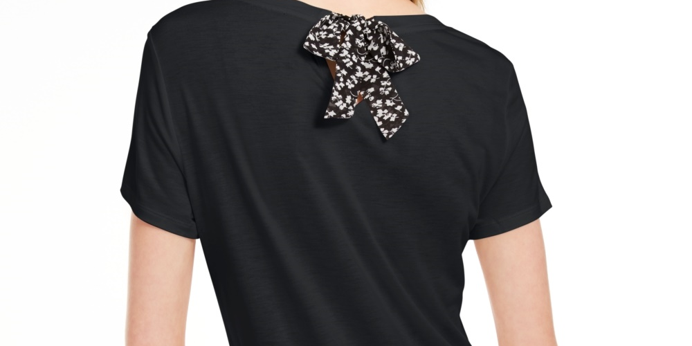 Maison Jules Women's Tie-Back Solid T-Shirt Black Size Large