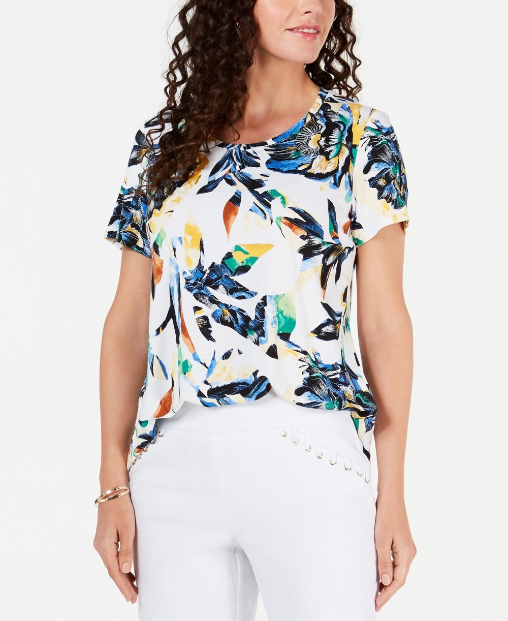 JM Collection Women's Printed Printed Top White Size -PS