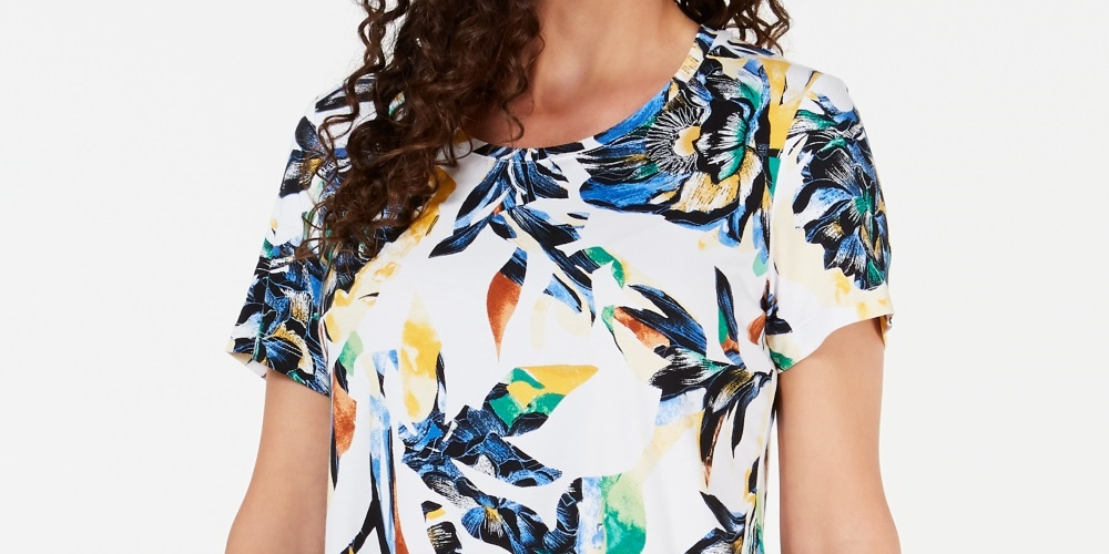 JM Collection Women's Printed Printed Top White Size -PS