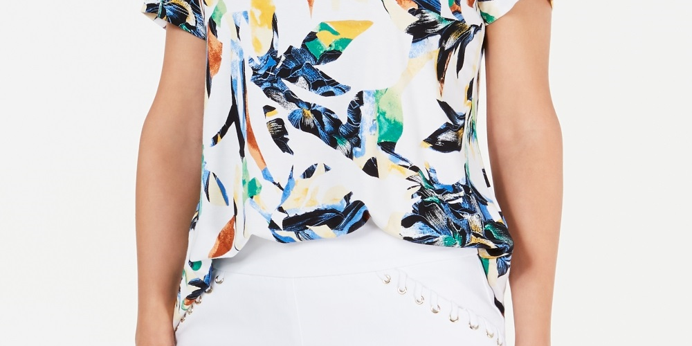 JM Collection Women's Printed Printed Top White Size -PS