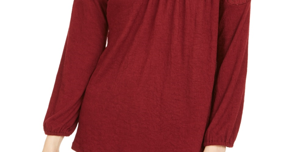 Style & Co Women's Petite Lace-Shoulder Top Red Size PM