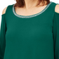 JM Collection Women's Embellished Cold Shoulder Top Green Size Medium