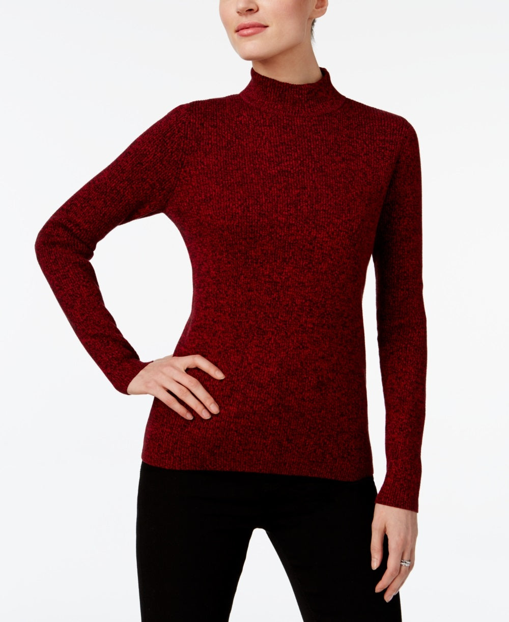 Karen Scott Women's Ribbed Knit Cotton Turtleneck Red Size PL