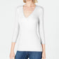 INC International Concepts Women's V Neck Top White Size PL