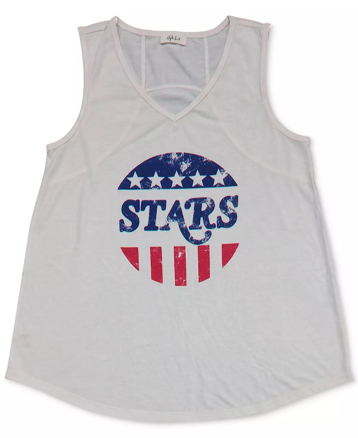 Style & Co Women's Knit Top Graphic Stars Tank Beige Size X-Small