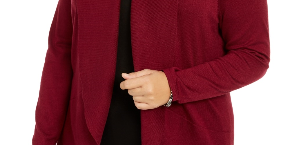 Karen Scott Women's Plus Size Open-Front Cardigan Sweater Red 0X