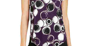Alfani Women's Printed Round Hem T Shirt Purple Size Petite Small