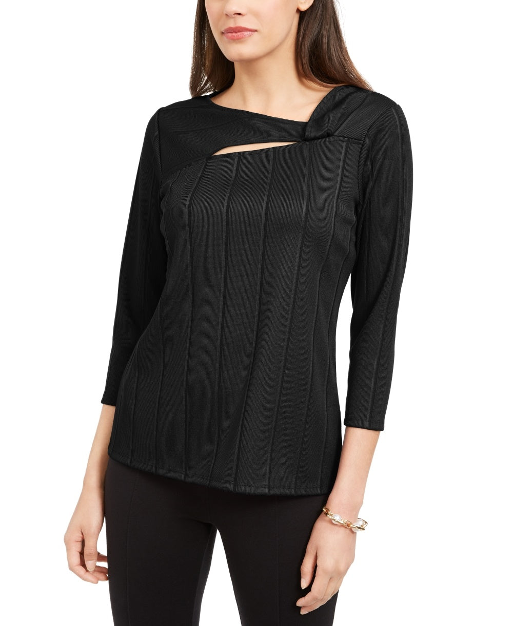 Alfani Women's Petite Solid Twist-Neck Top Black Size Petite Small