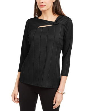 Alfani Women's Petite Solid Twist-Neck Top Black Size Petite Small