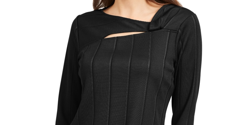Alfani Women's Petite Solid Twist-Neck Top Black Size Petite Small
