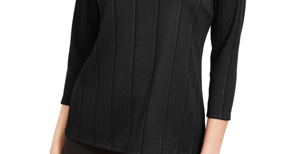 Alfani Women's Petite Solid Twist-Neck Top Black Size Petite Small