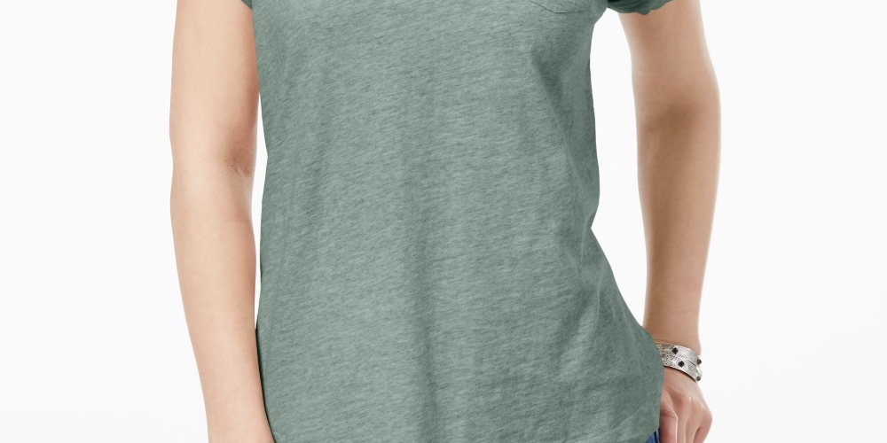 Style & Co Women's V Neck Pocket T-Shirt Green Size PS