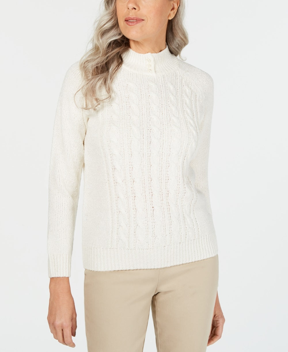 Karen Scott Women's Petite Cable-Knit Sweater White Size PL