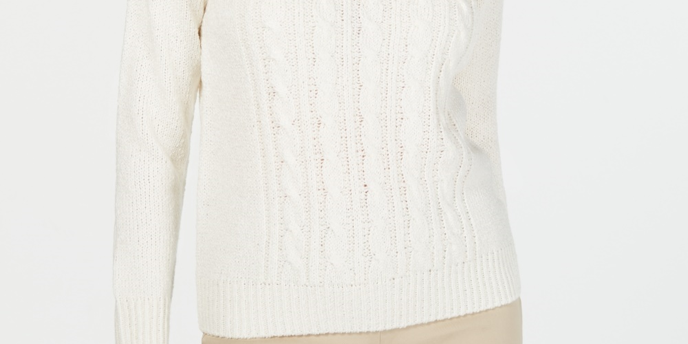 Karen Scott Women's Petite Cable-Knit Sweater White Size PL
