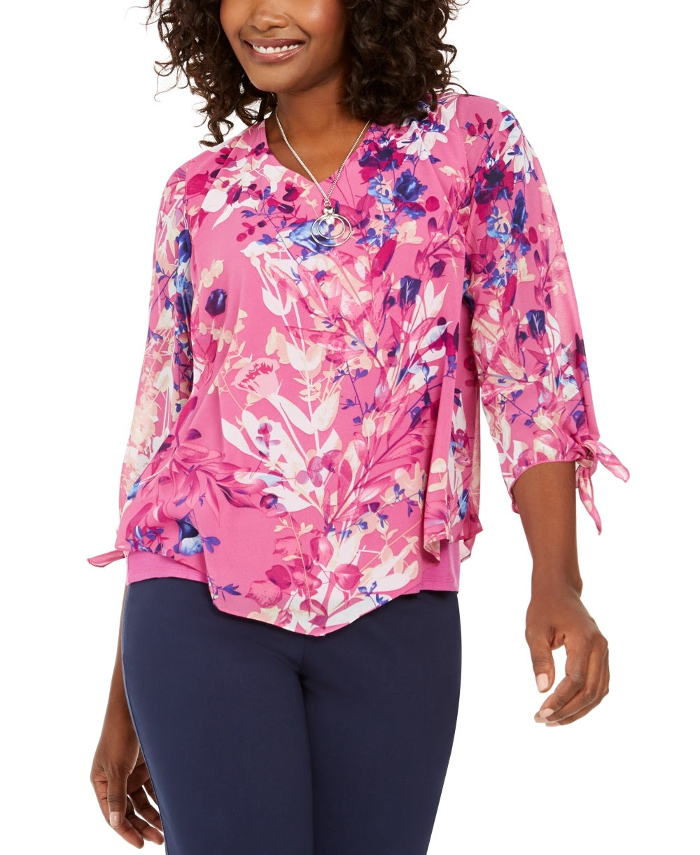 JM Collection Women's Asymmetrical Printed Necklace Top Pink Size X-Small