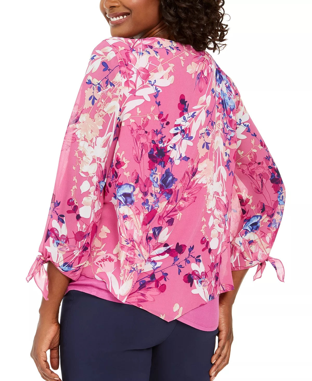 JM Collection Women's Asymmetrical Printed Necklace Top Pink Size X-Small