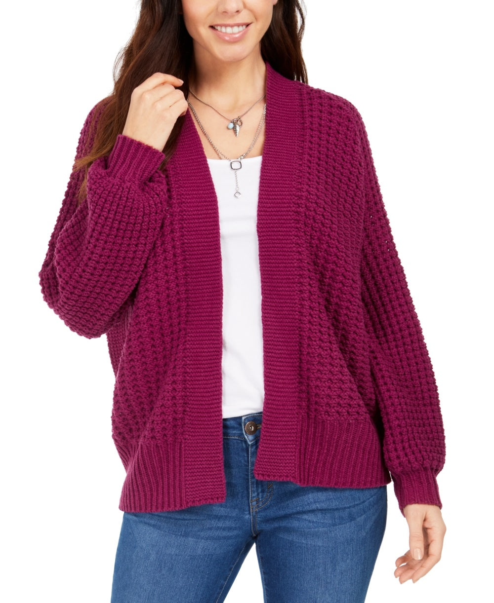 Style & Co Women's Chunky Cable-Knit Open-Front Cardigan Bright Purple Size XX-Large