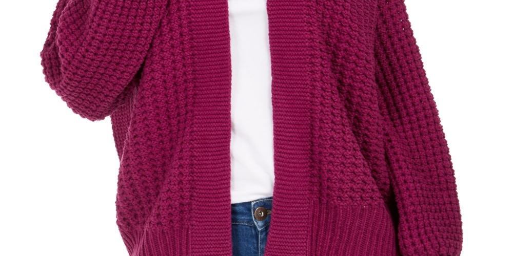 Style & Co Women's Chunky Cable-Knit Open-Front Cardigan Bright Purple Size XX-Large