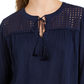 Charter Club Women's Tassel-Tie Eyelet Linen Top Blue Size Medium