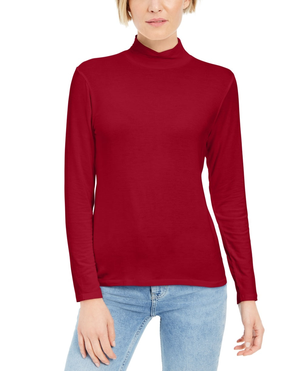 Style & Co Women's Petite Mock Neck Top Red Size PL
