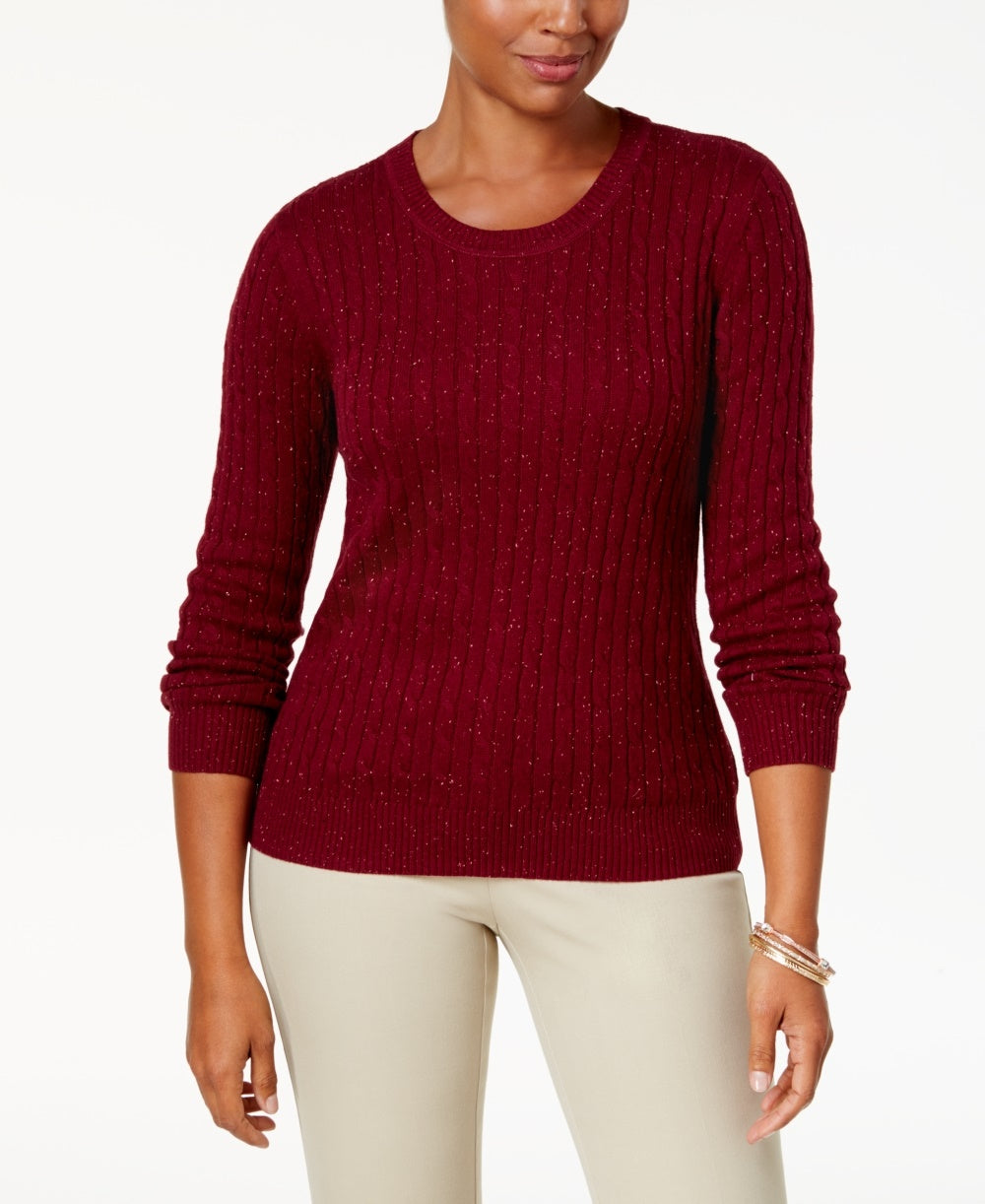 Karen Scott Women's Petite Marled Cotton Cable-Knit Sweater Red Size Petite S