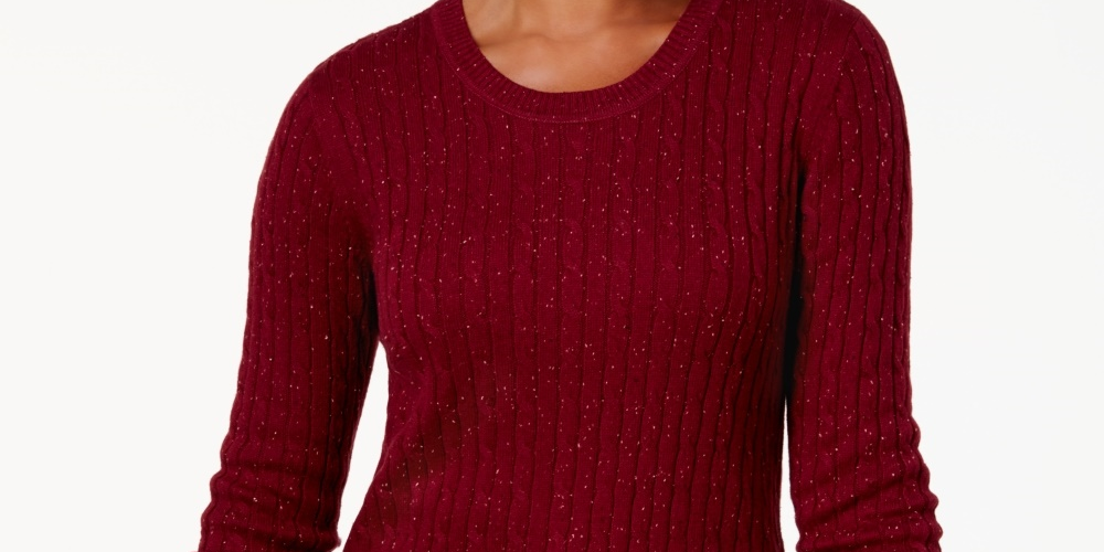Karen Scott Women's Petite Marled Cotton Cable-Knit Sweater Red Size Petite S