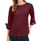 Charter Club Women's Jacquard Bow Cuff Top Wine Size PL