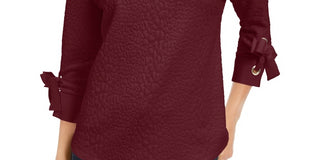 Charter Club Women's Jacquard Bow Cuff Top Wine Size PL