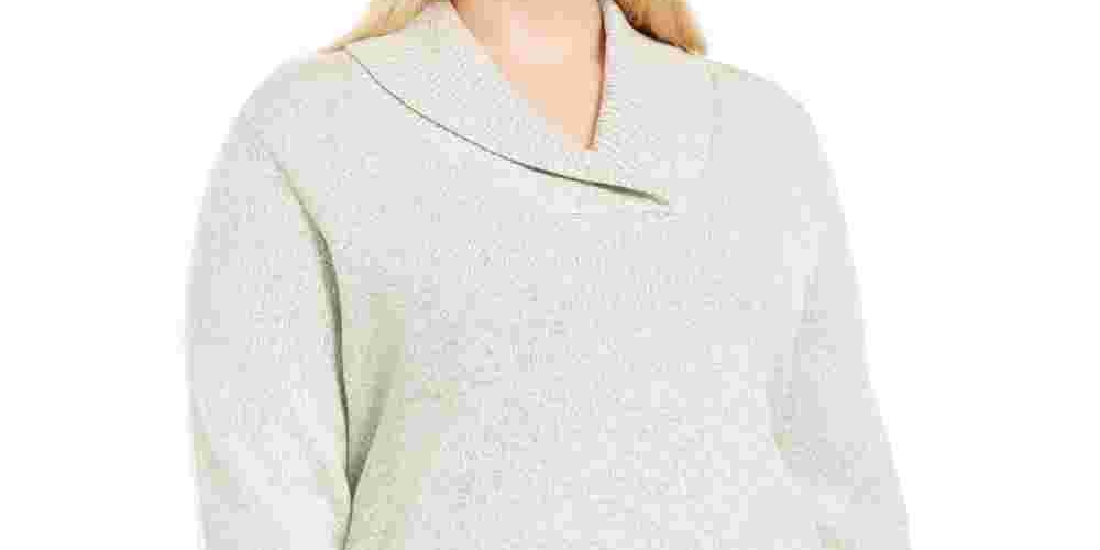 Karen Scott Women's Plus Size Marled Cotton Shawl-Collar Sweater Gray Size 0X