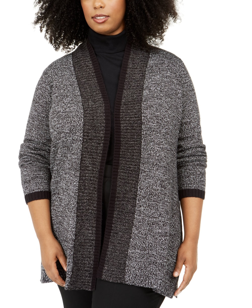 Karen Scott Women's Plus Size Tipped Cardigan Sweater Black Size 0X