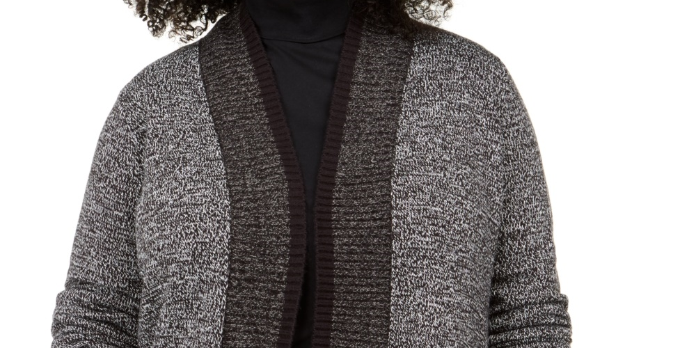 Karen Scott Women's Plus Size Tipped Cardigan Sweater Black Size 0X