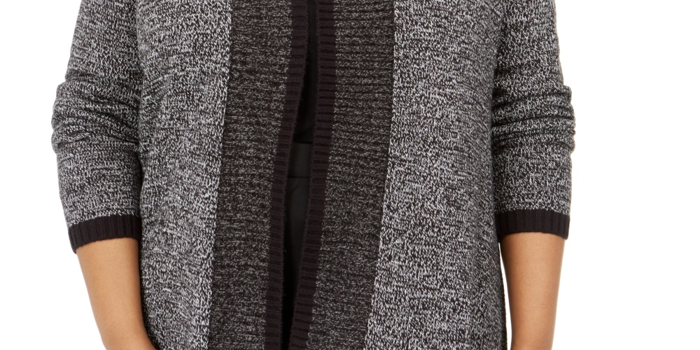 Karen Scott Women's Plus Size Tipped Cardigan Sweater Black Size 0X