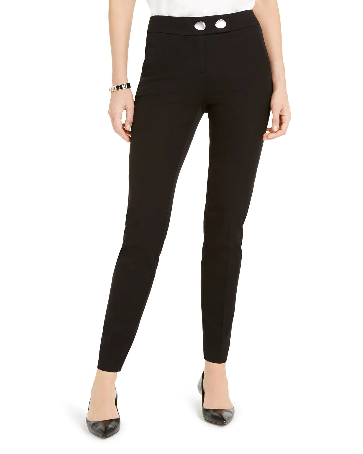 Alfani Women's Extended Tab Skinny Pants Black Size 8 Petite