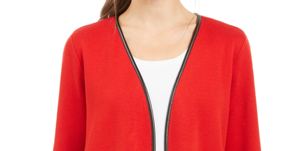 Charter Club Women's Milano Cotton Open Front Cardigan Red Size Large