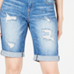 INC International Concepts Women's Curvy-Fit Ripped Bermuda Shorts Blue Size 6