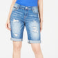 INC International Concepts Women's Curvy-Fit Ripped Bermuda Shorts Blue Size 6