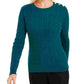 Charter Club Women's Textured Embellished Patterned Long Sleeve Jewel Neck Sweater Green Size XX-Large