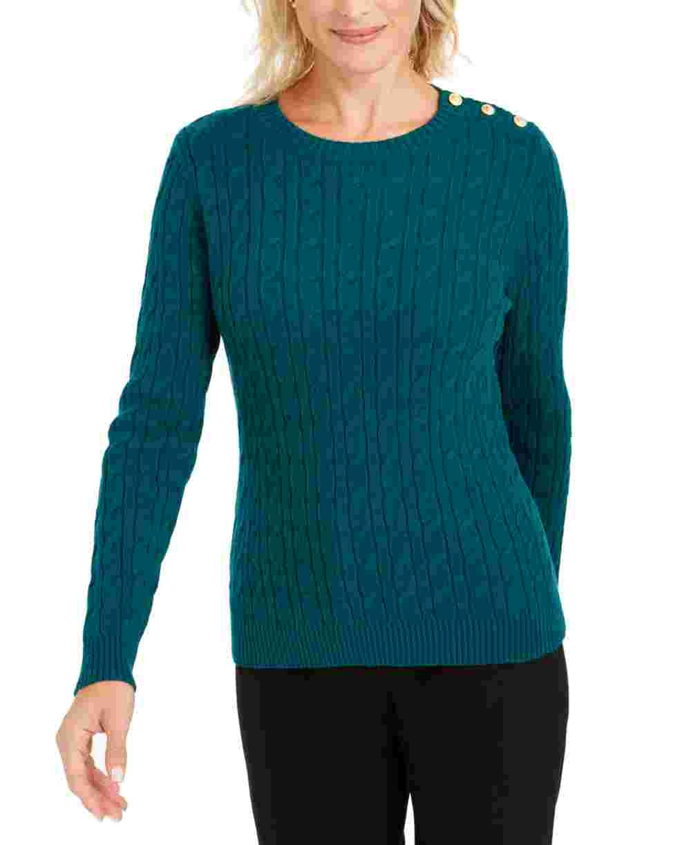 Charter Club Women's Textured Embellished Patterned Long Sleeve Jewel Neck Sweater Green Size XX-Large