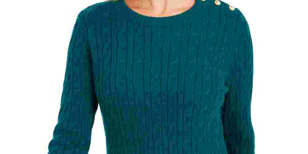 Charter Club Women's Textured Embellished Patterned Long Sleeve Jewel Neck Sweater Green Size XX-Large