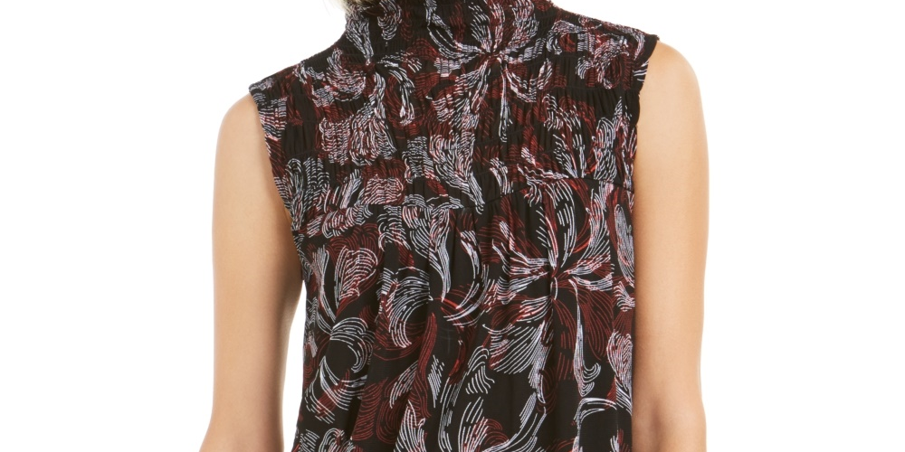 Alfani Women's Smocked Mock Neck Top Red Size Petite Medium