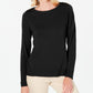 Karen Scott Women's Boat Neck Long Sleeve Sweater Black Size Petite Small