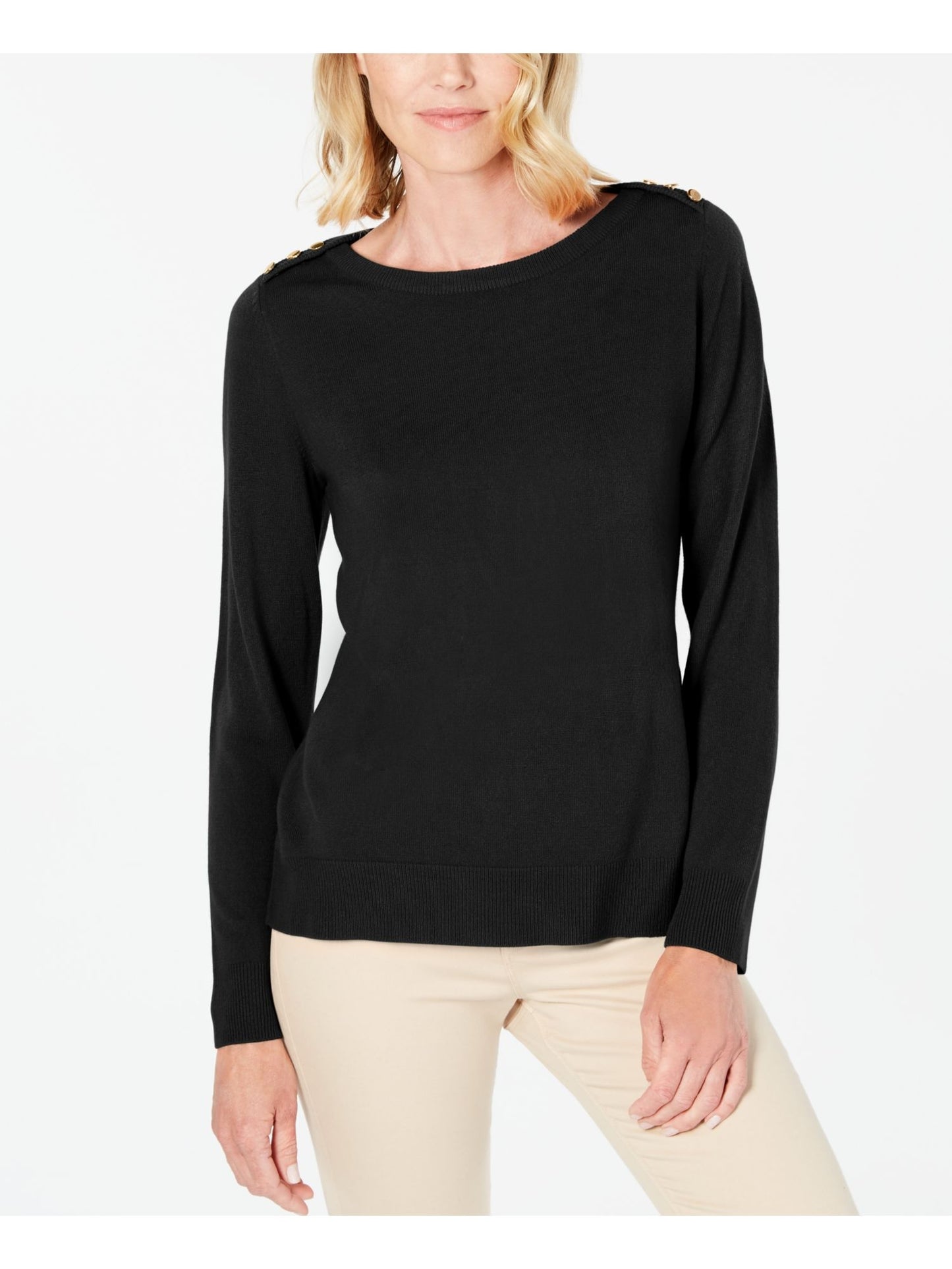 Karen Scott Women's Boat Neck Long Sleeve Sweater Black Size Petite Small