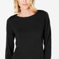 Karen Scott Women's Boat Neck Long Sleeve Sweater Black Size Petite Small
