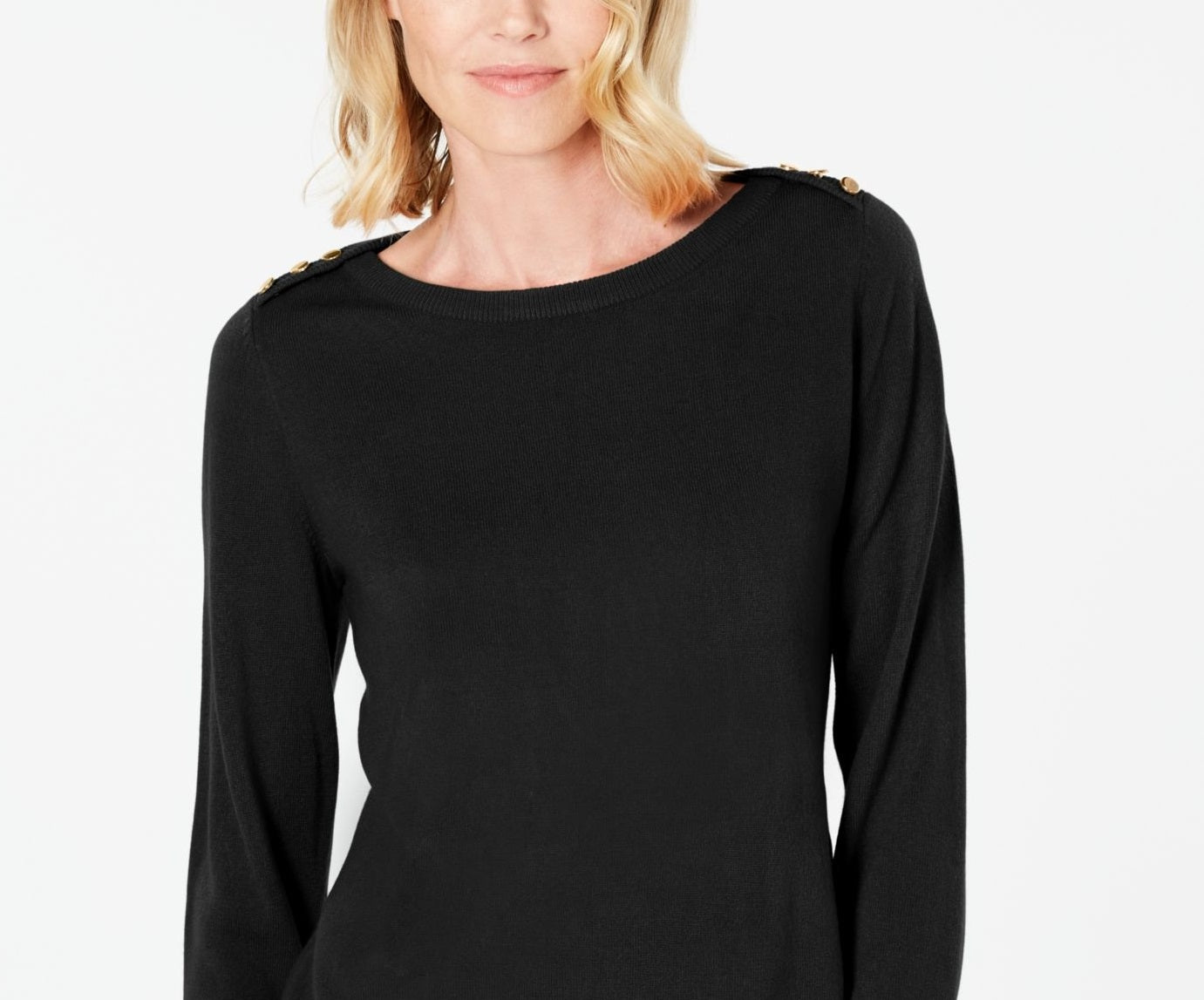 Karen Scott Women's Boat Neck Long Sleeve Sweater Black Size Petite Small