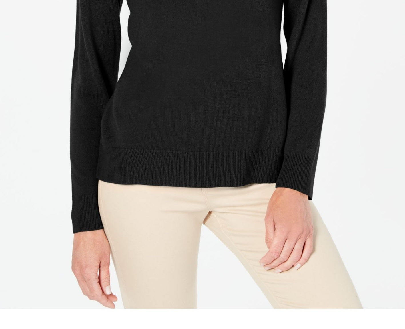 Karen Scott Women's Boat Neck Long Sleeve Sweater Black Size Petite Small