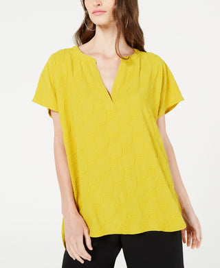 Alfani Women's V Neck Textured Top Yellow Size PL